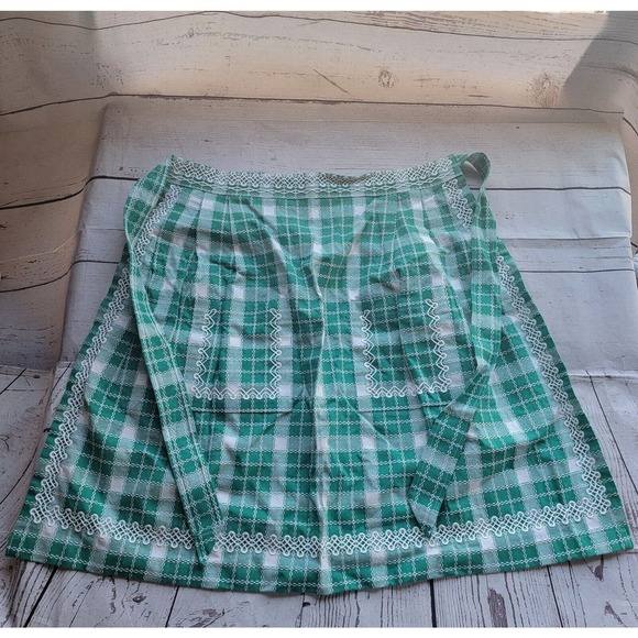 Vintage Green Checked Plaid Half Waist Arpon Great Details Countrycore Farmhous - Picture 1 of 14